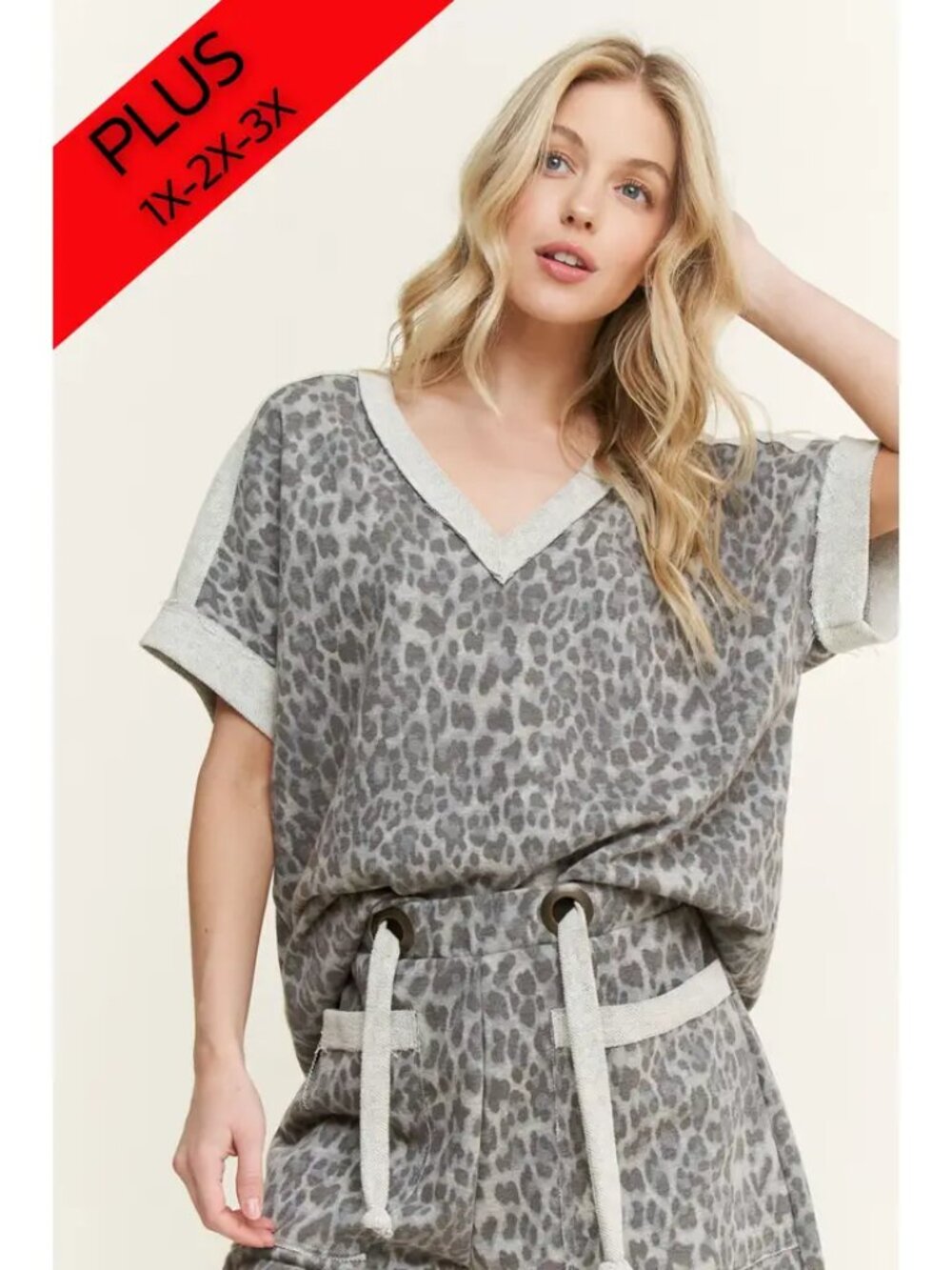 NEW - J Her now in PLUS SIZES - J7 Mineral Washed Cheetah Print V-Neck Shirt